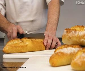 пазл Пекарь, нарезающий хлеб